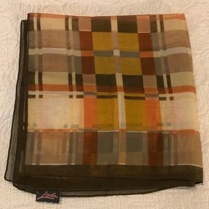💯% polyester vintage 1970’s scarf — funky brown plaid pattern (19.5”x19.5”)